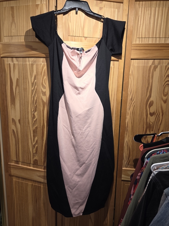 Curvy Sense Dresses & Skirts - Black & Blush Pink Colorblock Sheath Dress Off The Shoulder
